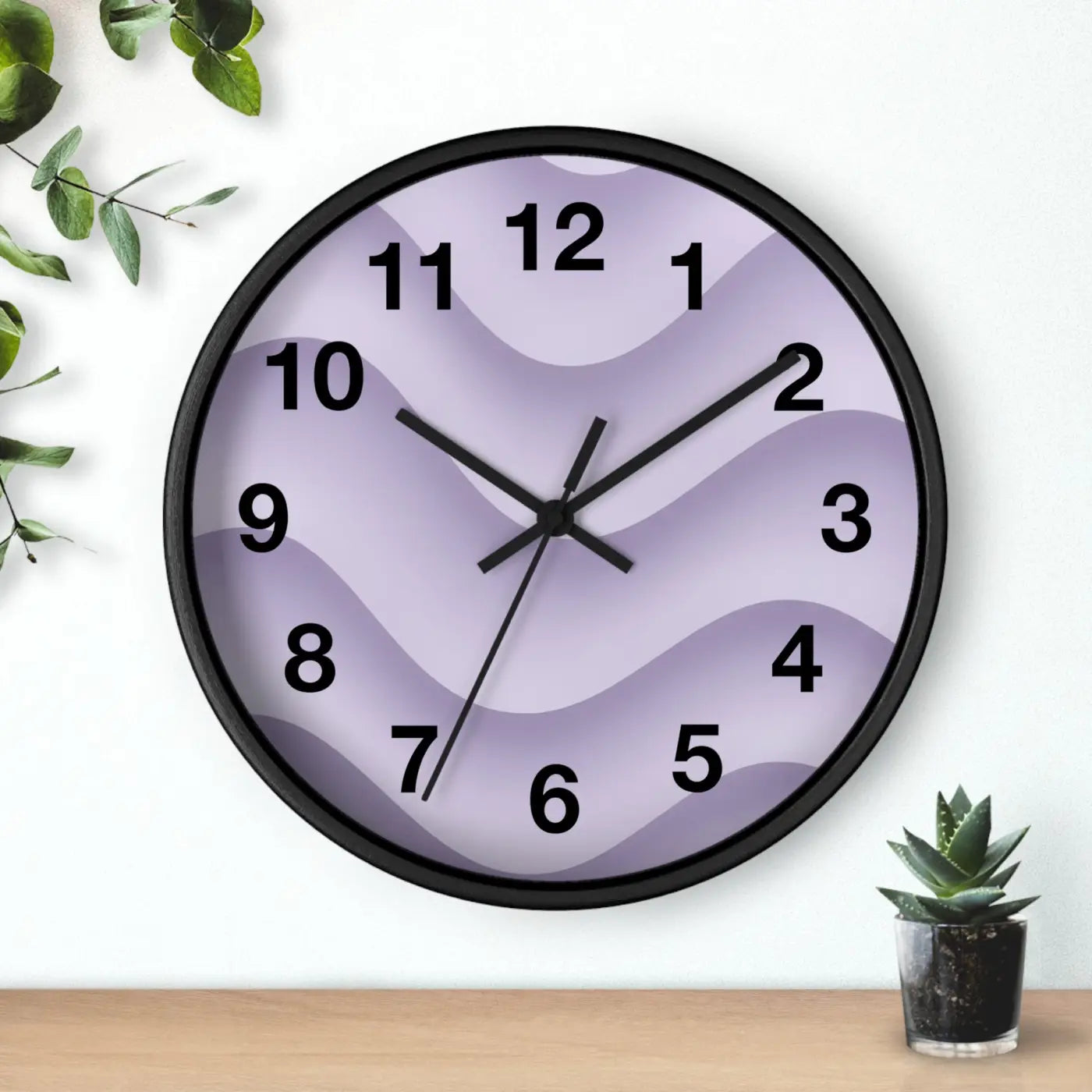 Lavender Wave Wall Clock – Matte Black Frame - Dipaliz
