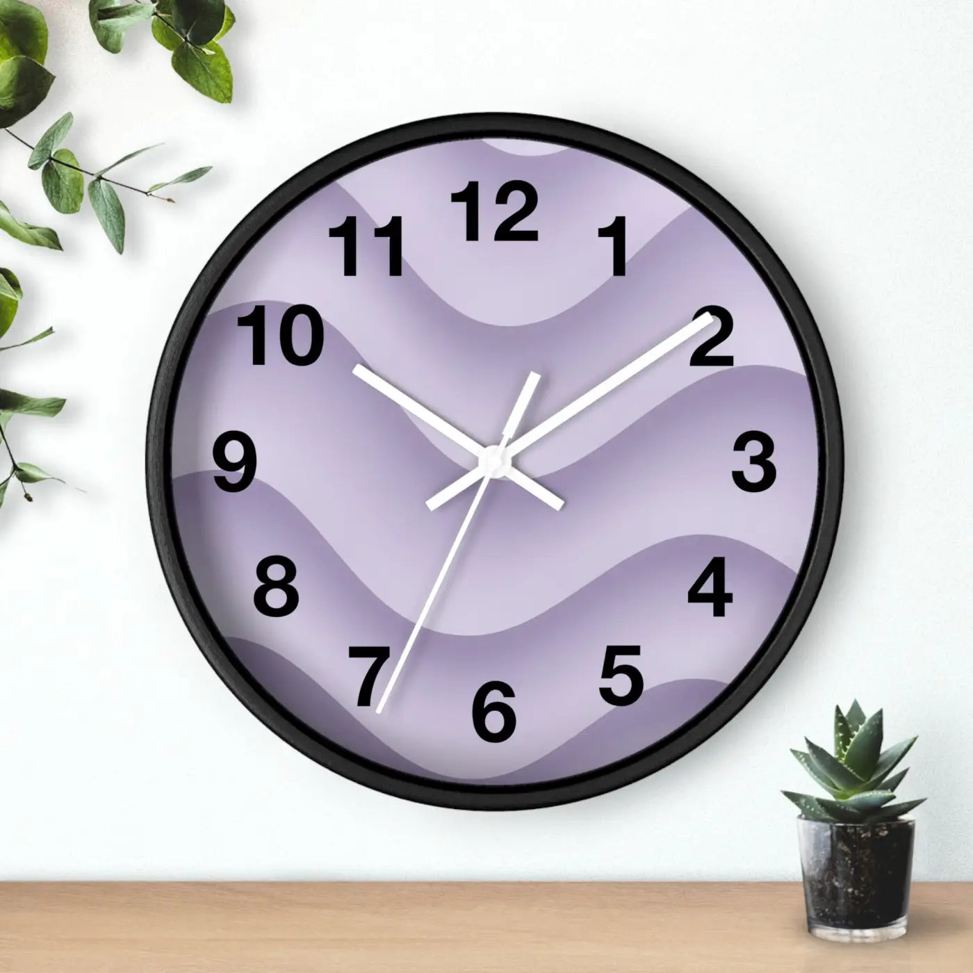 Lavender Wave Wall Clock – Matte Black Frame - Dipaliz