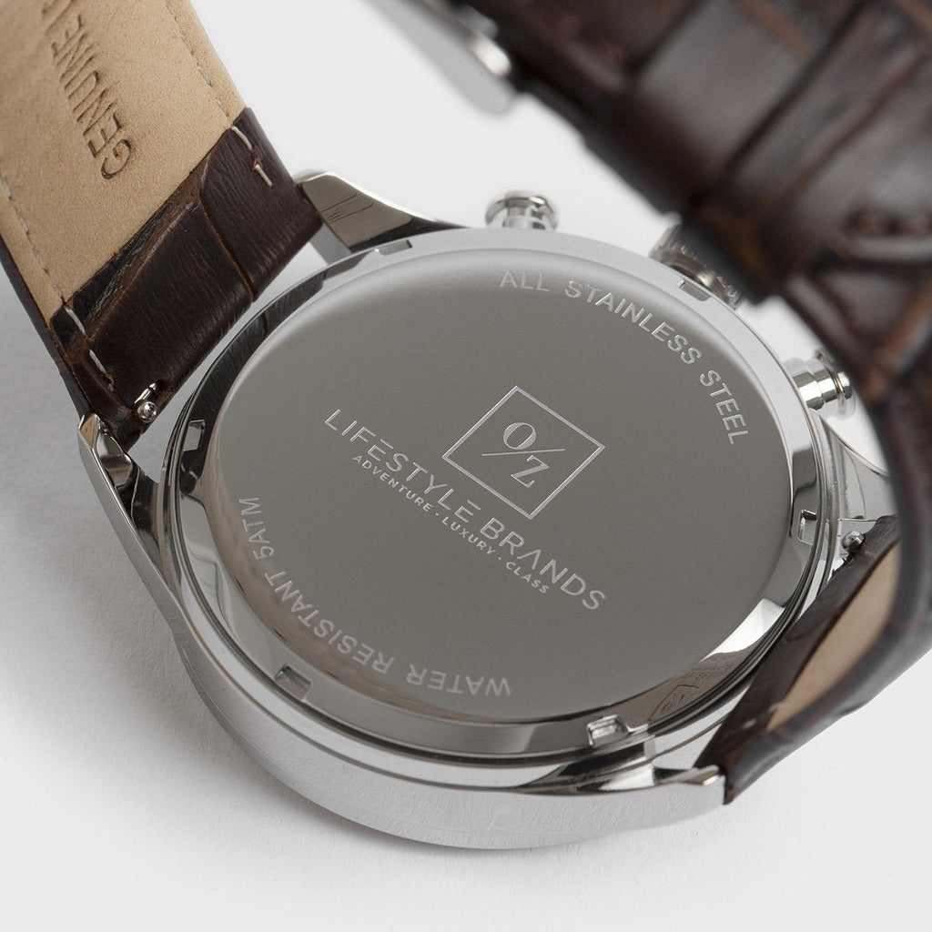 Men's Luxury Chronograph Watch Brown Leather Strap