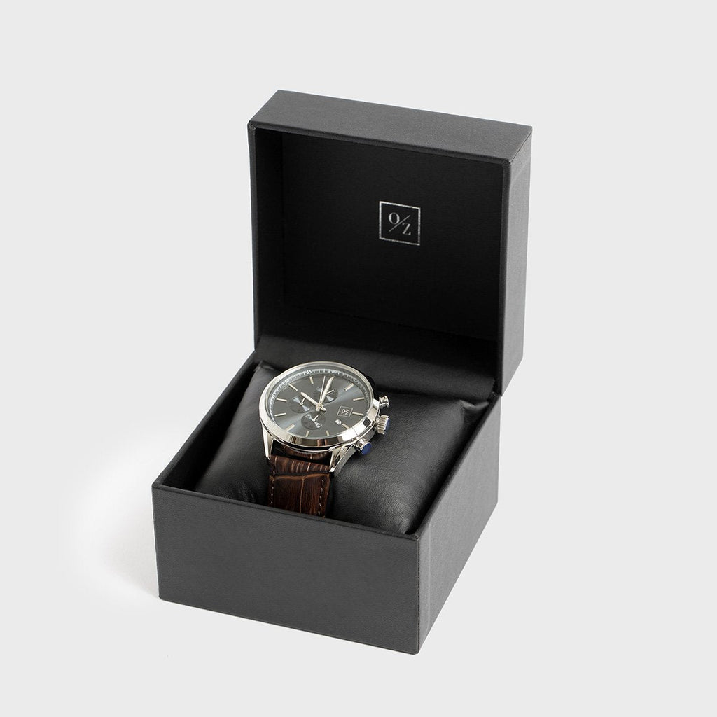 Men's Luxury Chronograph Watch Brown Leather Strap