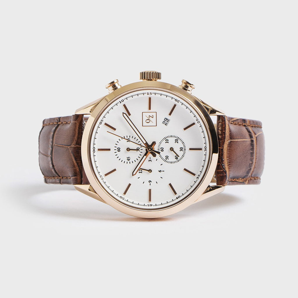 Men's Luxury Chronograph Watch Brown Leather Strap