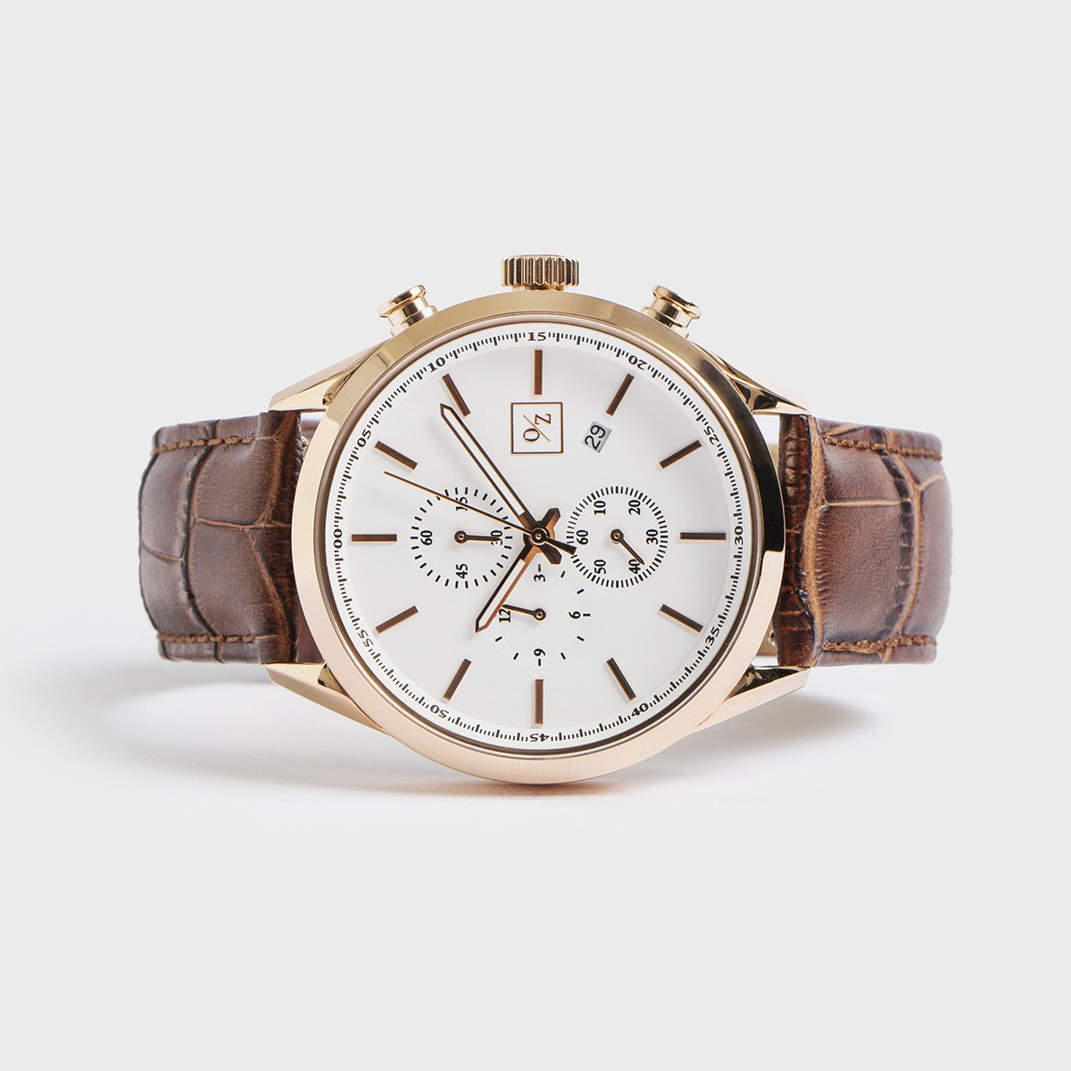 Men's Luxury Chronograph Watch Brown Leather Strap