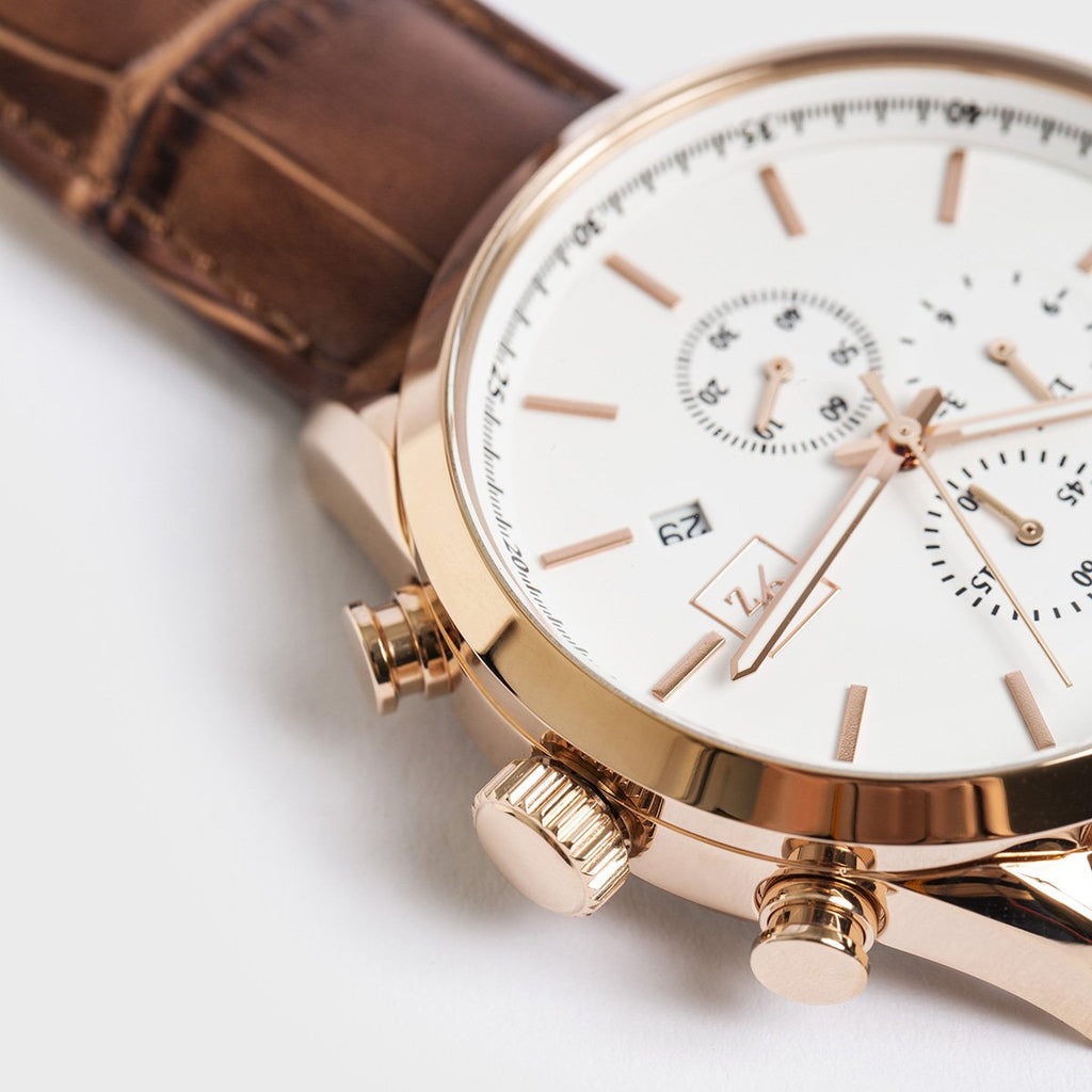 Men's Luxury Chronograph Watch Brown Leather Strap