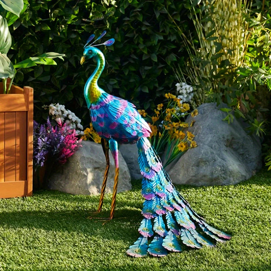 Metal Peacock Statue Elegant Outdoor Garden and Patio Decor