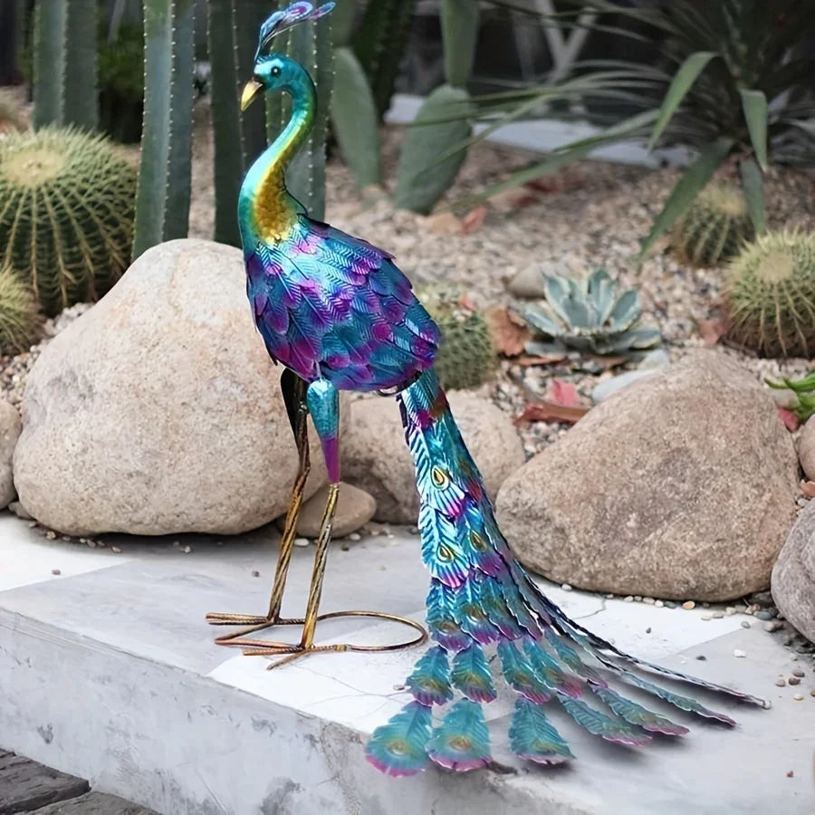 Metal Peacock Statue Elegant Outdoor Garden and Patio Decor