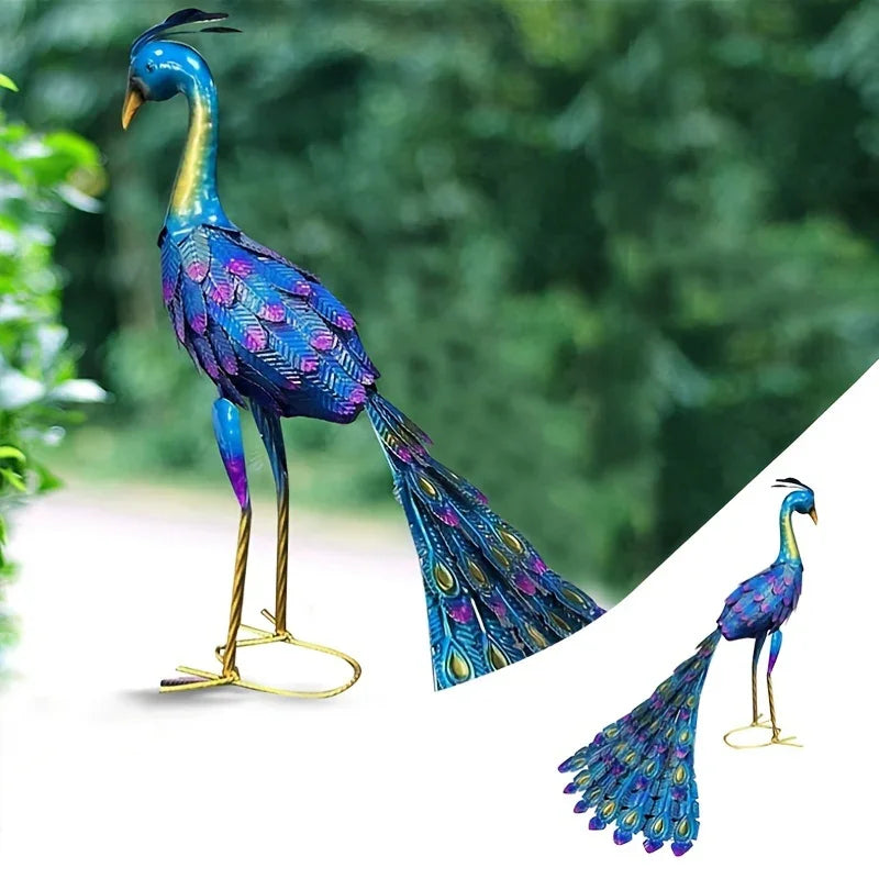 Metal Peacock Statue Elegant Outdoor Garden and Patio Decor
