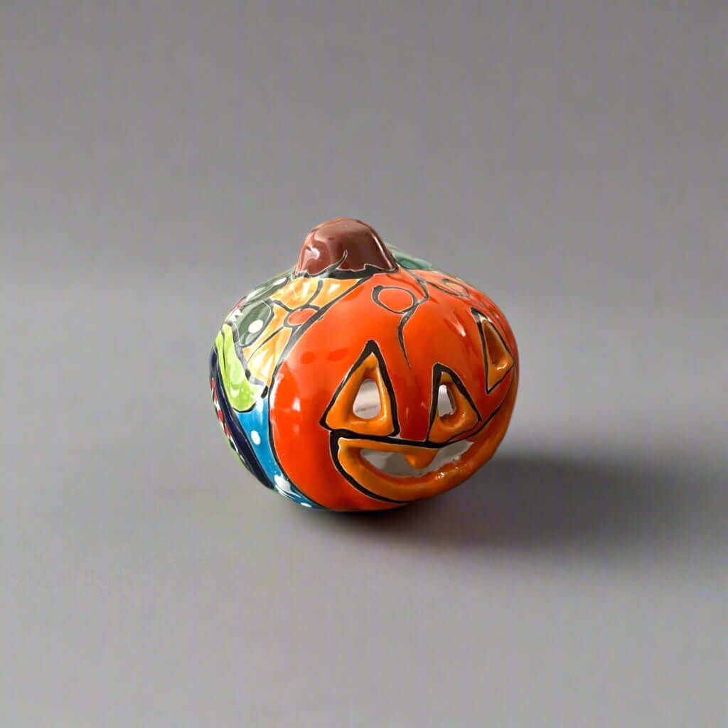 Mini Talavera Pumpkin | Handcrafted Mexican Jack-O'-Lantern