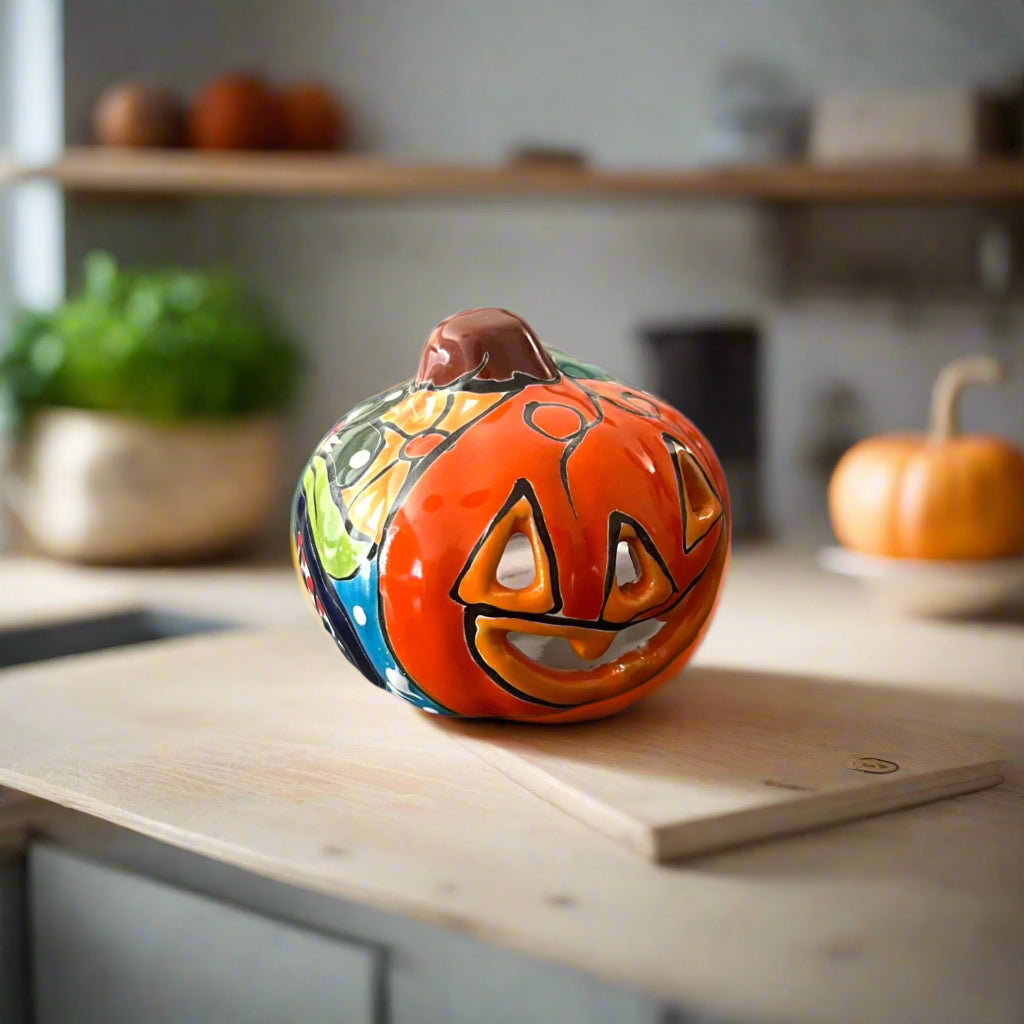 Mini Talavera Pumpkin | Handcrafted Mexican Jack-O'-Lantern