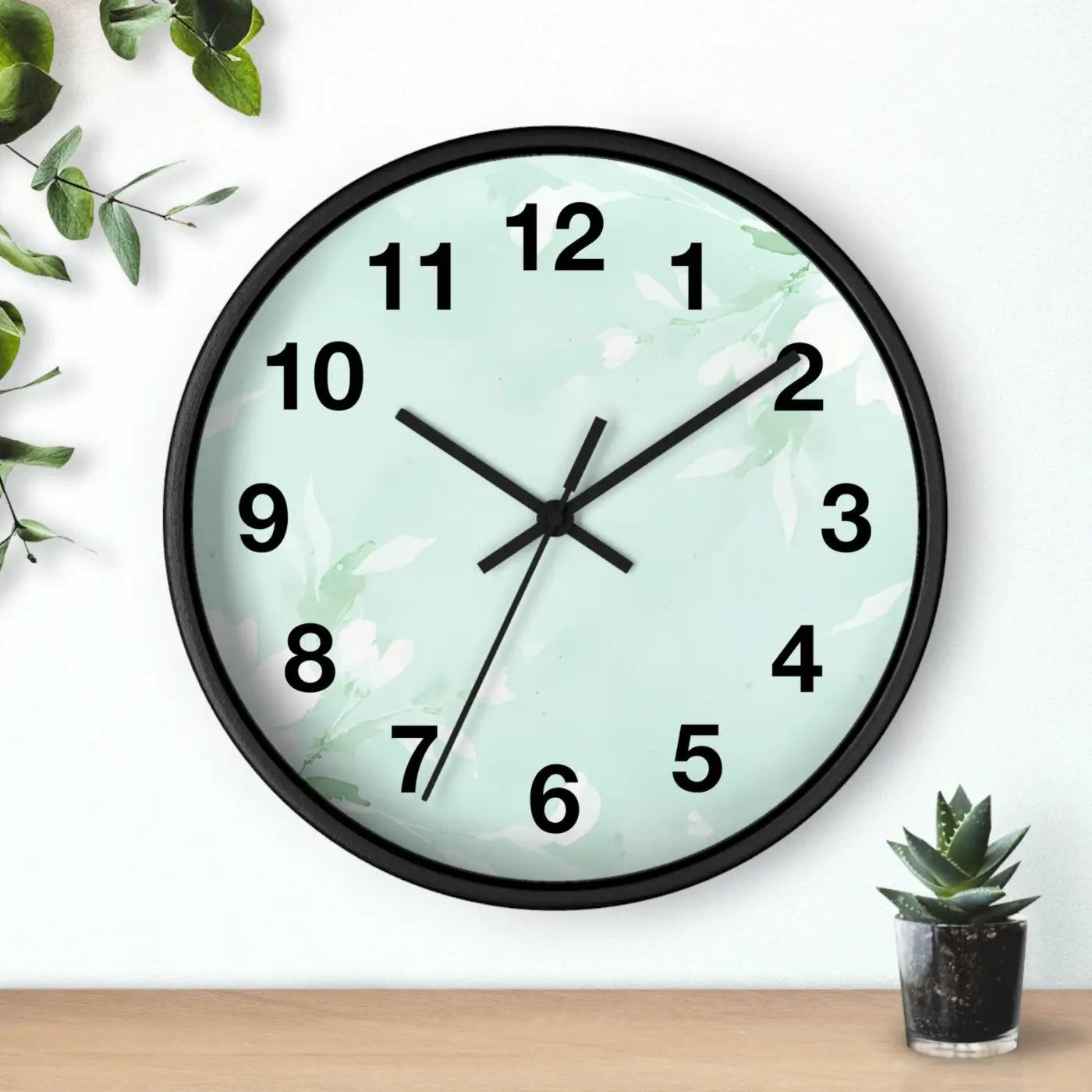 Mint Floral Wall Clock Botanical Design 10 Inch Dipaliz