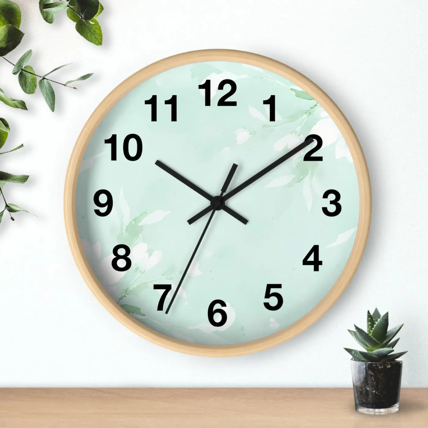 Mint Floral Wall Clock Botanical Design 10 Inch Dipaliz