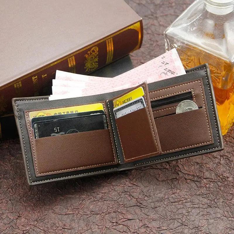 New Fashion Men Wallet Cool  Bag Solid Color Leather Business Short Wallet Famous Vintage Wallets Multi-Card Soft Purse Bag Men Wallets with 6 Card Pockets and Card Slot