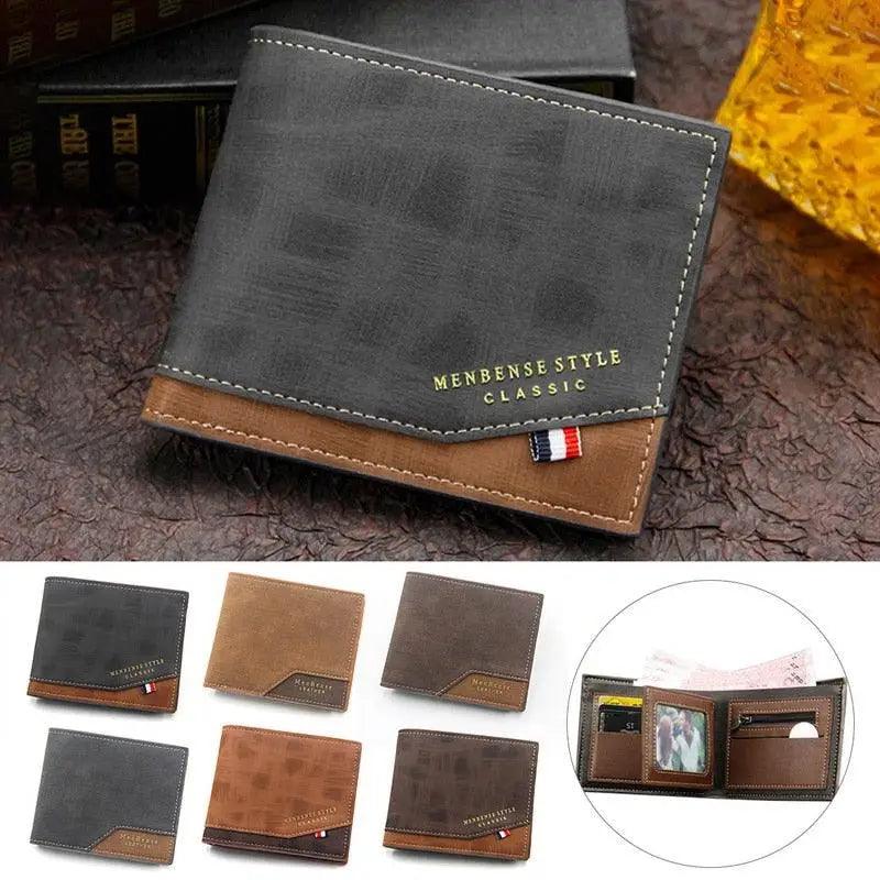 New Fashion Men Wallet Cool  Bag Solid Color Leather Business Short Wallet Famous Vintage Wallets Multi-Card Soft Purse Bag Men Wallets with 6 Card Pockets and Card Slot