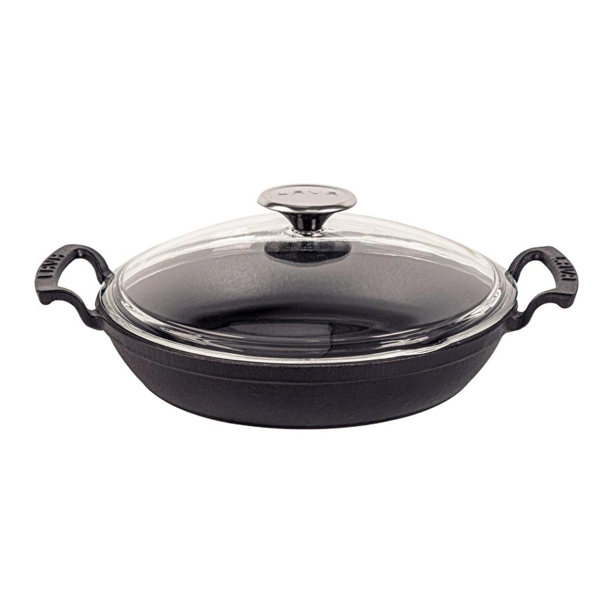 Lava Cast Iron Cookware - Round Cast Iron Pot with Glass Lid, 52.78 fl oz - Durable, Heat Retention, Induction Compatible