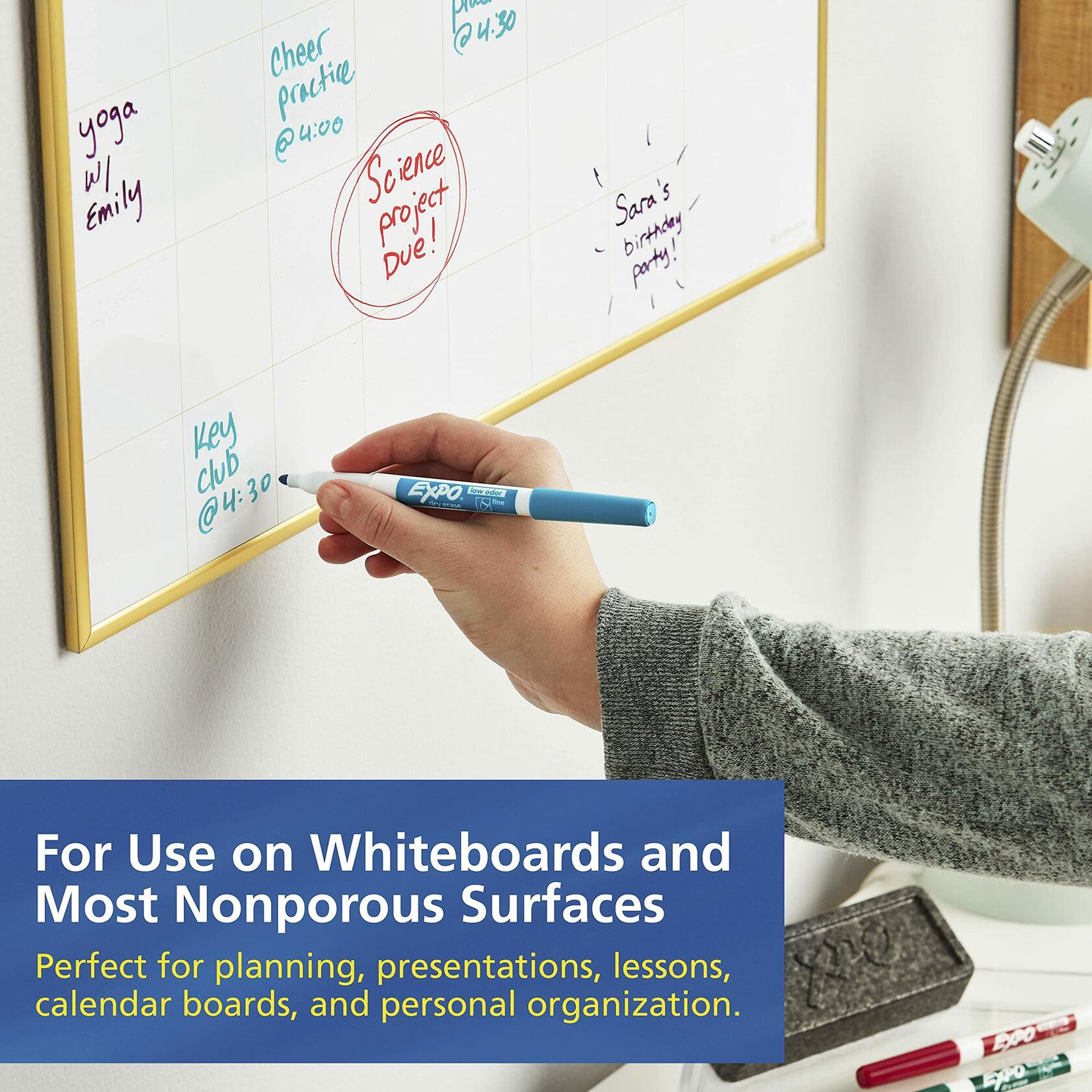 EXPO 86074 Low-Odor Dry Erase Markers Fine Point Assorted Colors 4-Count