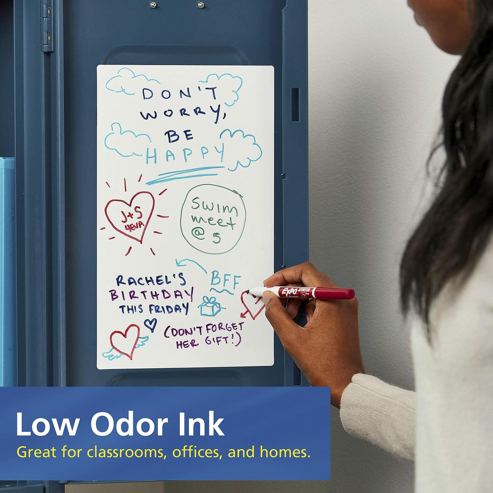 EXPO 86074 Low-Odor Dry Erase Markers Fine Point Assorted Colors 4-Count