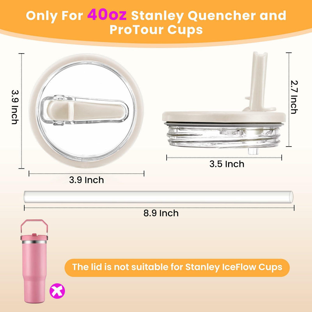 ANTAND 40oz Flip Straw Leak Proof Lid Stanley H2.0 Quencher 2 Pack Beige Matcha