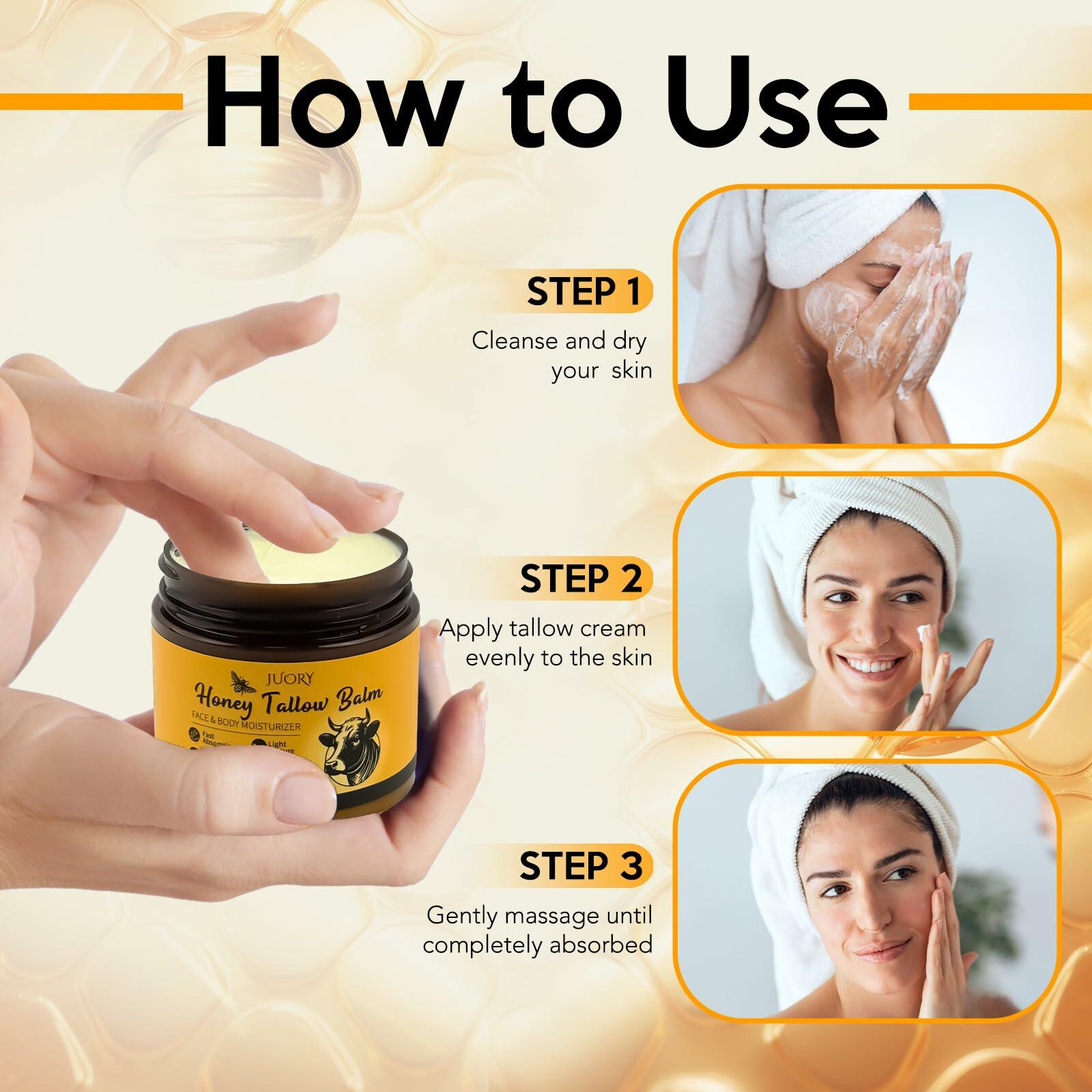 BestBy07/28 Juory Beef Tallow Balm Skin Moisturizer 4oz Honey Calendula Tea Tree
