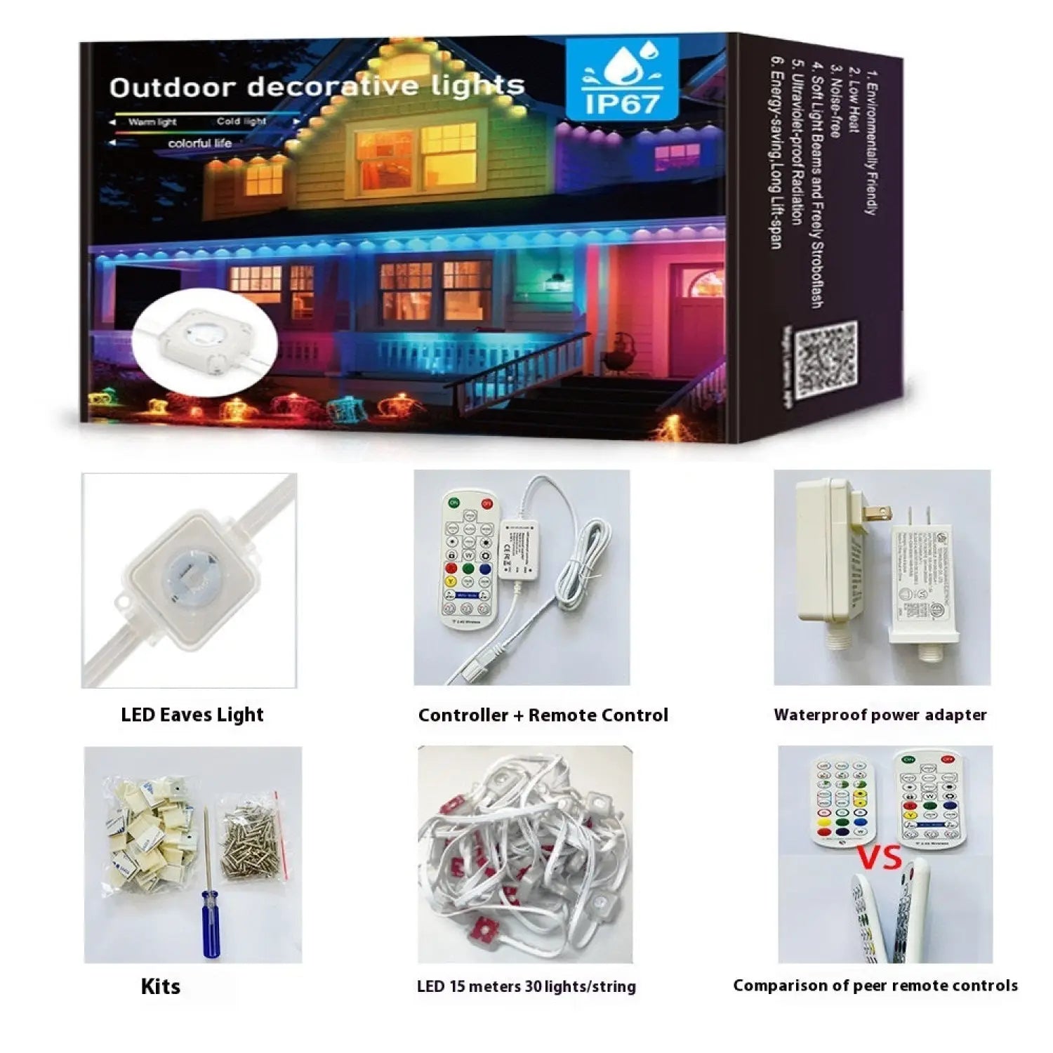 Outdoor LED Light Strip with Bluetooth Control for Eaves and Patios