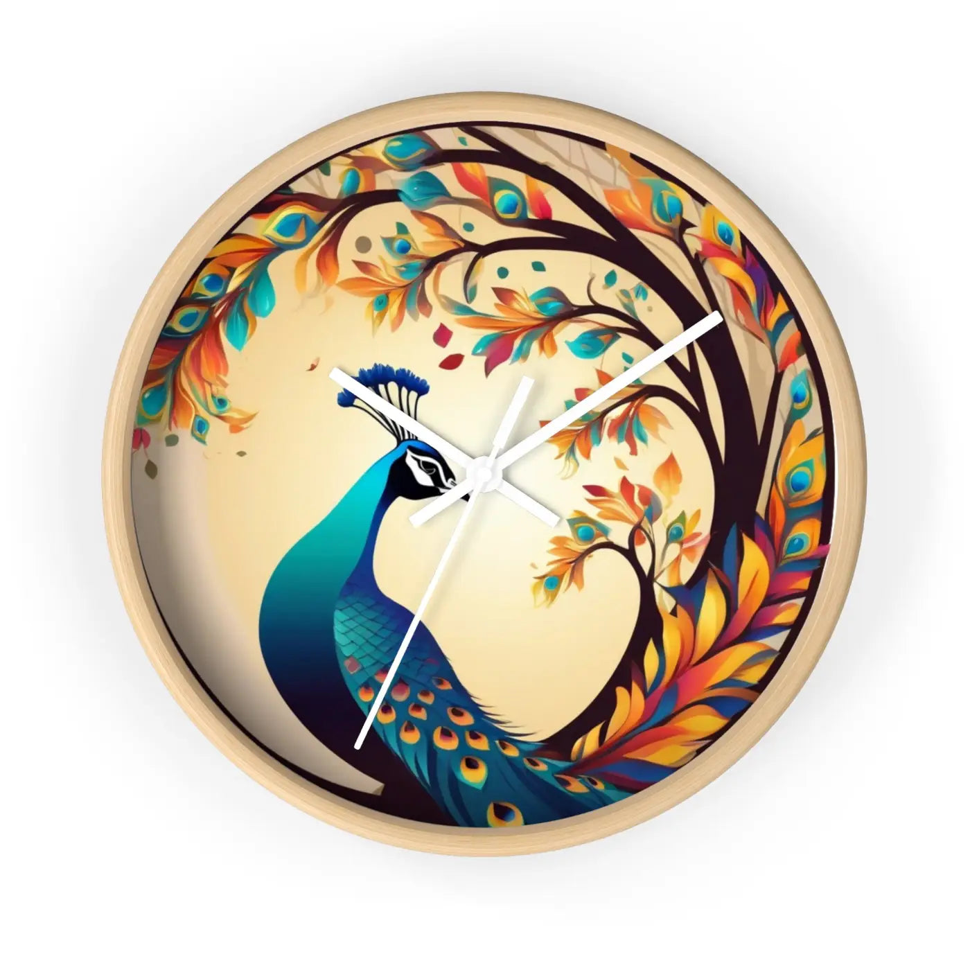Peacock Wall Clock – Silent Wood Statement Piece - Dipaliz