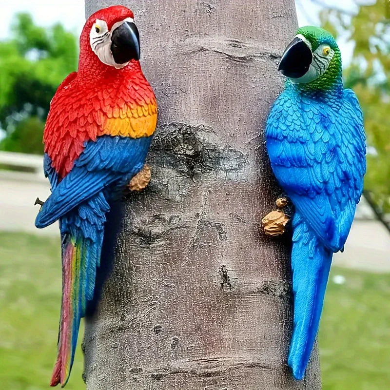 Realistic Blue Hanging Parrot Statue Garden Decor