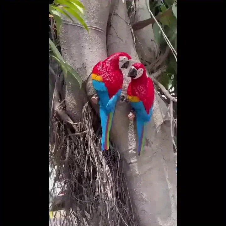 Realistic Blue Hanging Parrot Statue Garden Decor