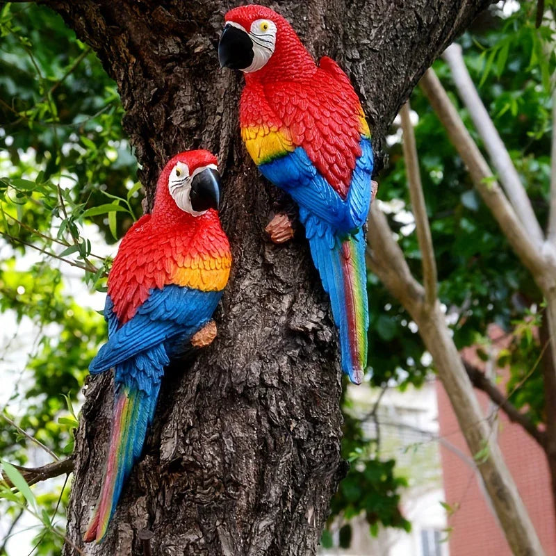 Realistic Blue Hanging Parrot Statue Garden Decor