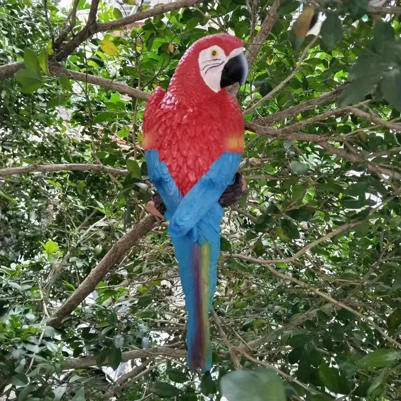 Realistic Blue Hanging Parrot Statue Garden Decor
