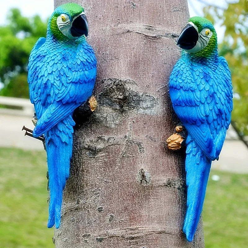 Realistic Blue Hanging Parrot Statue Garden Decor