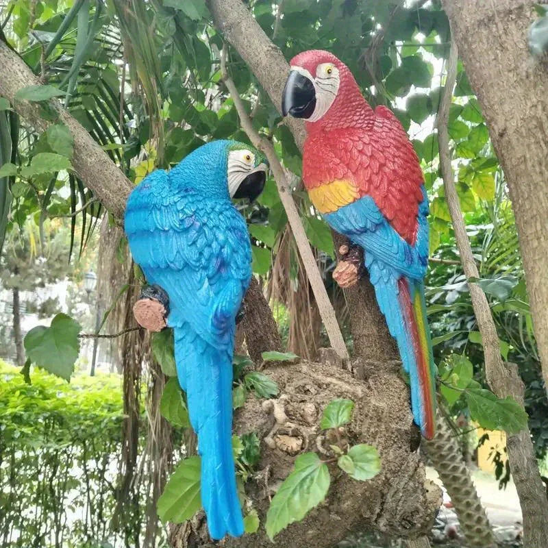 Realistic Blue Hanging Parrot Statue Garden Decor