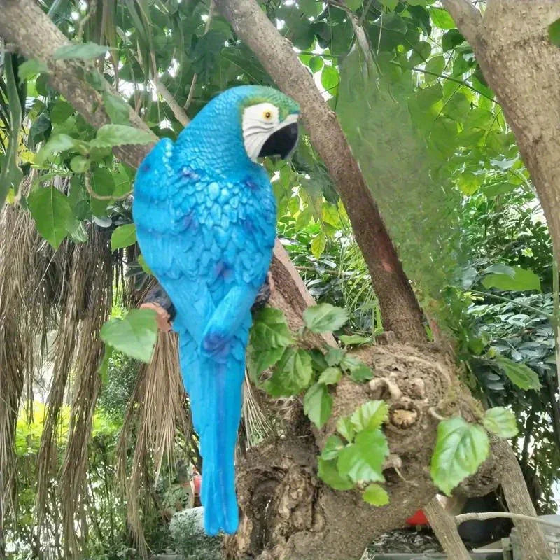 Realistic Blue Hanging Parrot Statue Garden Decor