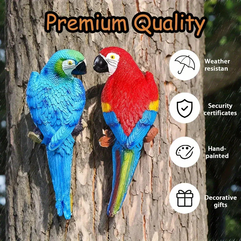 Realistic Blue Hanging Parrot Statue Garden Decor