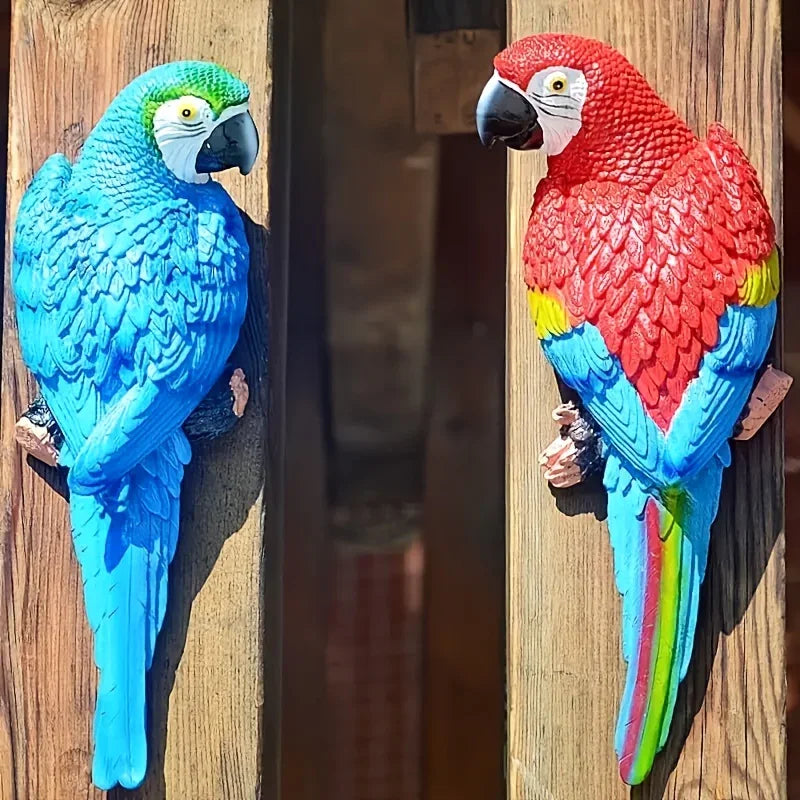 Realistic Blue Hanging Parrot Statue Garden Decor