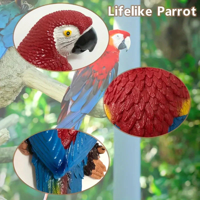 Realistic Blue Hanging Parrot Statue Garden Decor