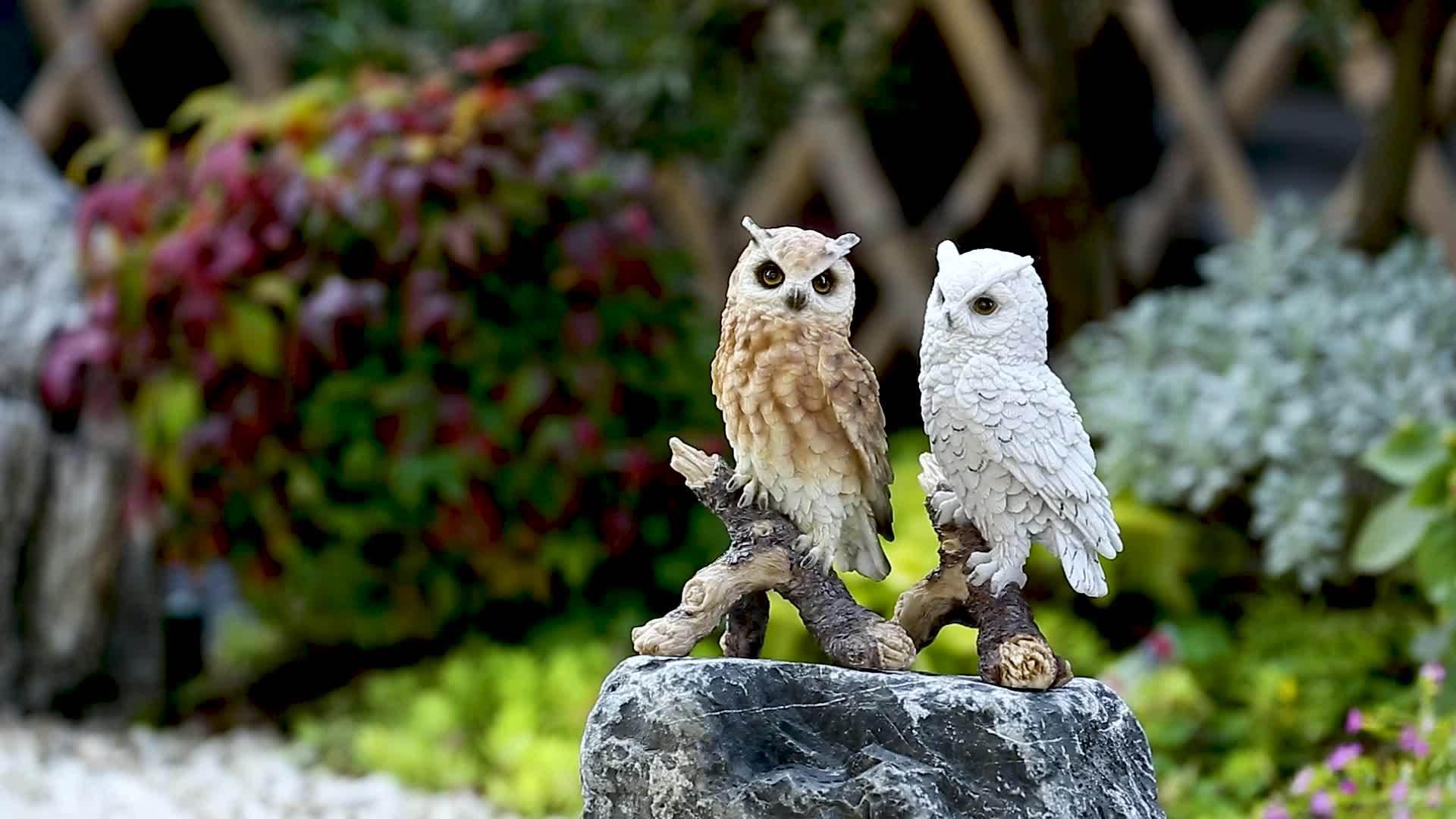 Realistic White Owl Garden Statue Perched on Branch