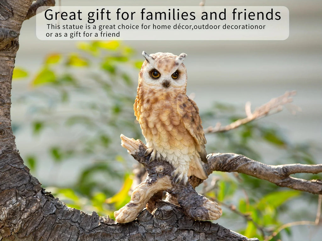 Realistic White Owl Garden Statue Perched on Branch