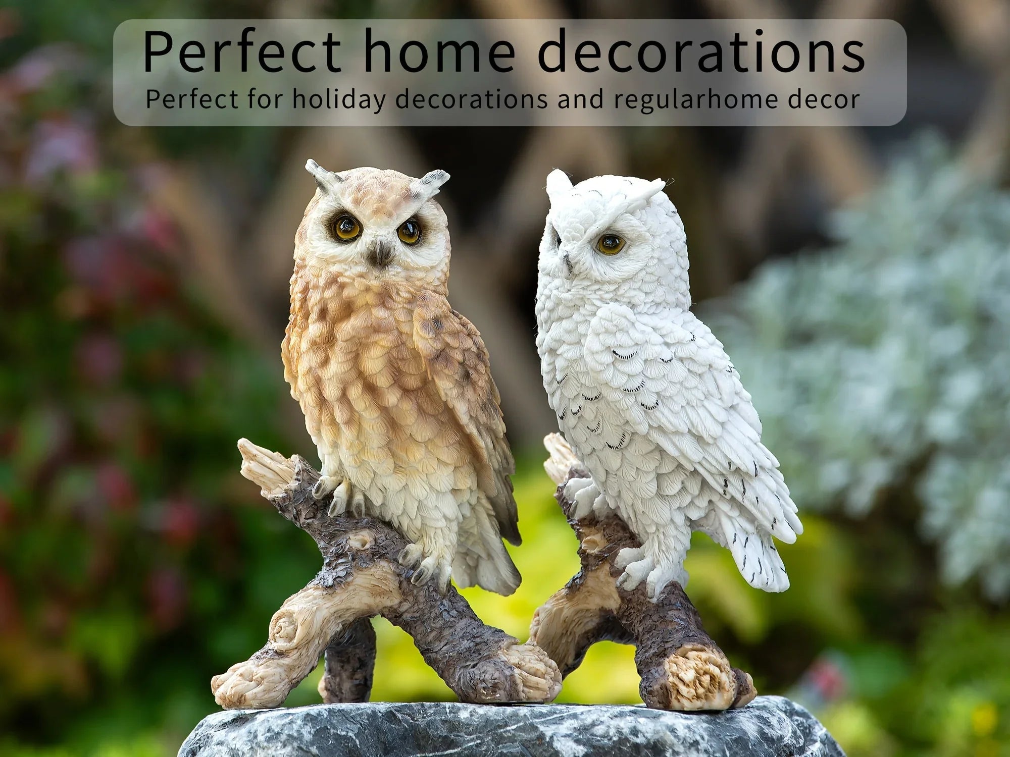 Realistic White Owl Garden Statue Perched on Branch