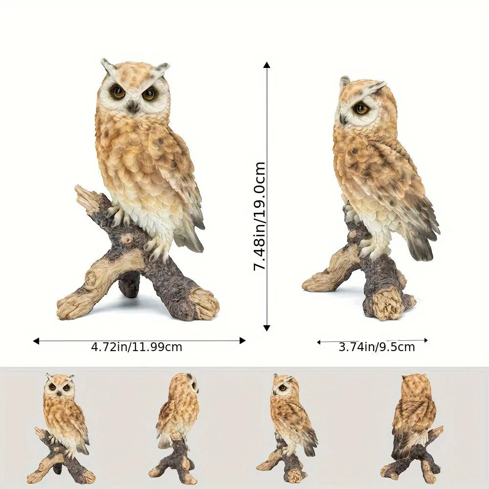 Realistic White Owl Garden Statue Perched on Branch