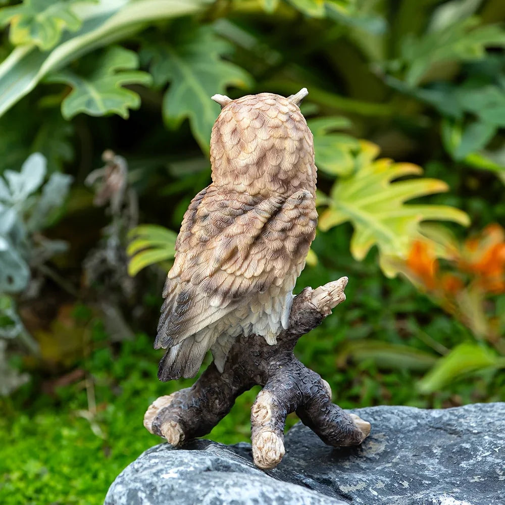 Realistic White Owl Garden Statue Perched on Branch