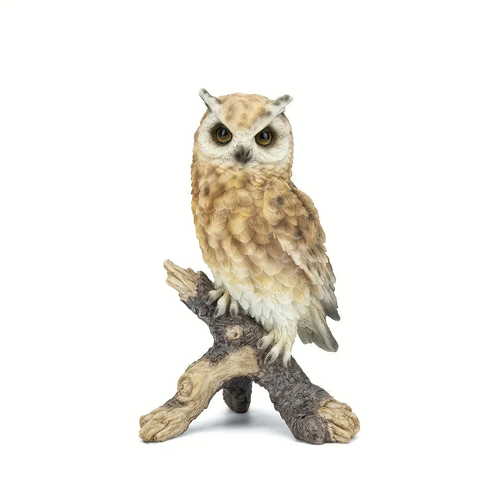 Realistic White Owl Garden Statue Perched on Branch
