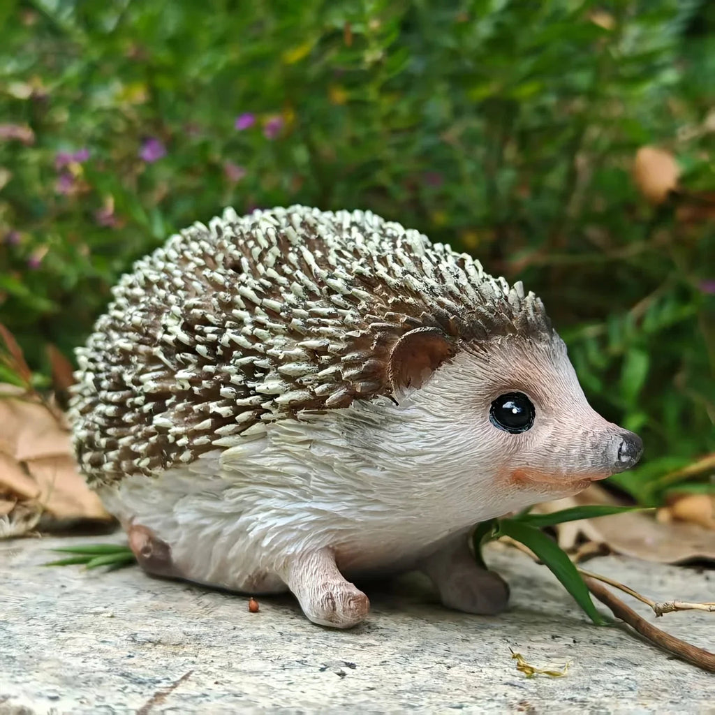 Resin Hedgehog Garden Statue with Realistic Fur Texture