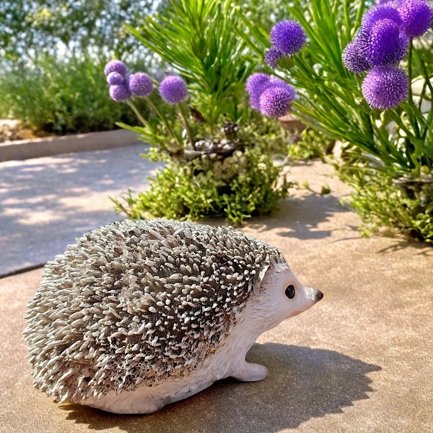 Resin Hedgehog Garden Statue with Realistic Fur Texture
