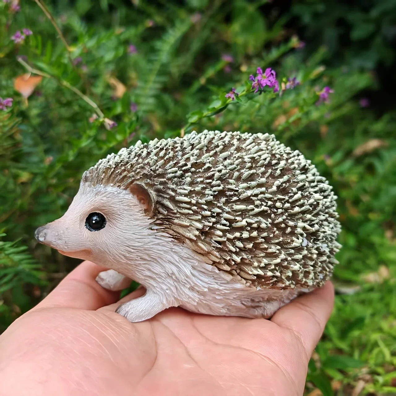 Resin Hedgehog Garden Statue with Realistic Fur Texture