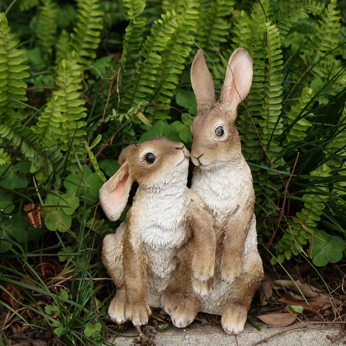 Resin Rabbit Couple Garden Statues for Patio and Balcony