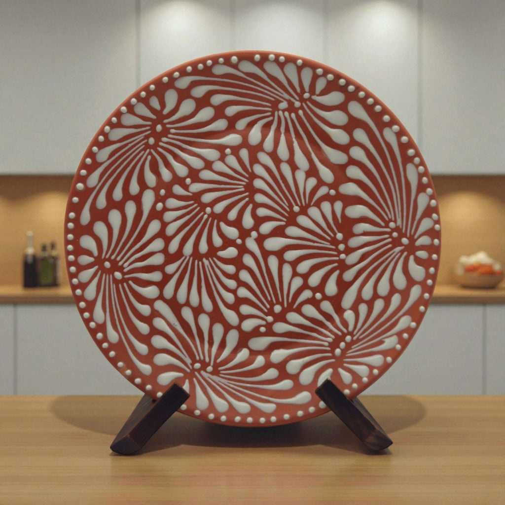 Set of 4 Brown & White Talavera Wall Plates | 11.5" Decorative  Plates