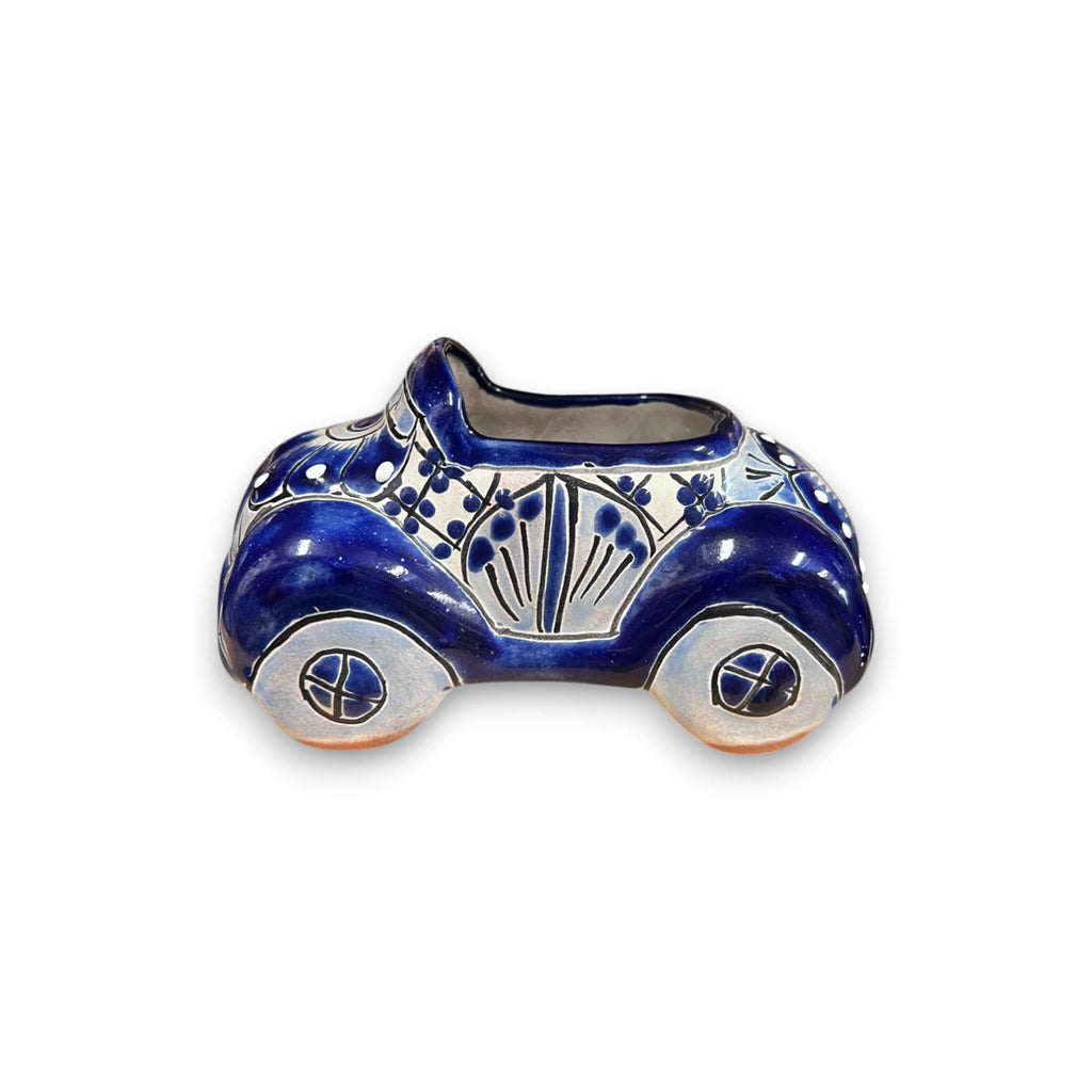 Talavera Car Planter | Small Blue & White Handmade Ceramic Pot