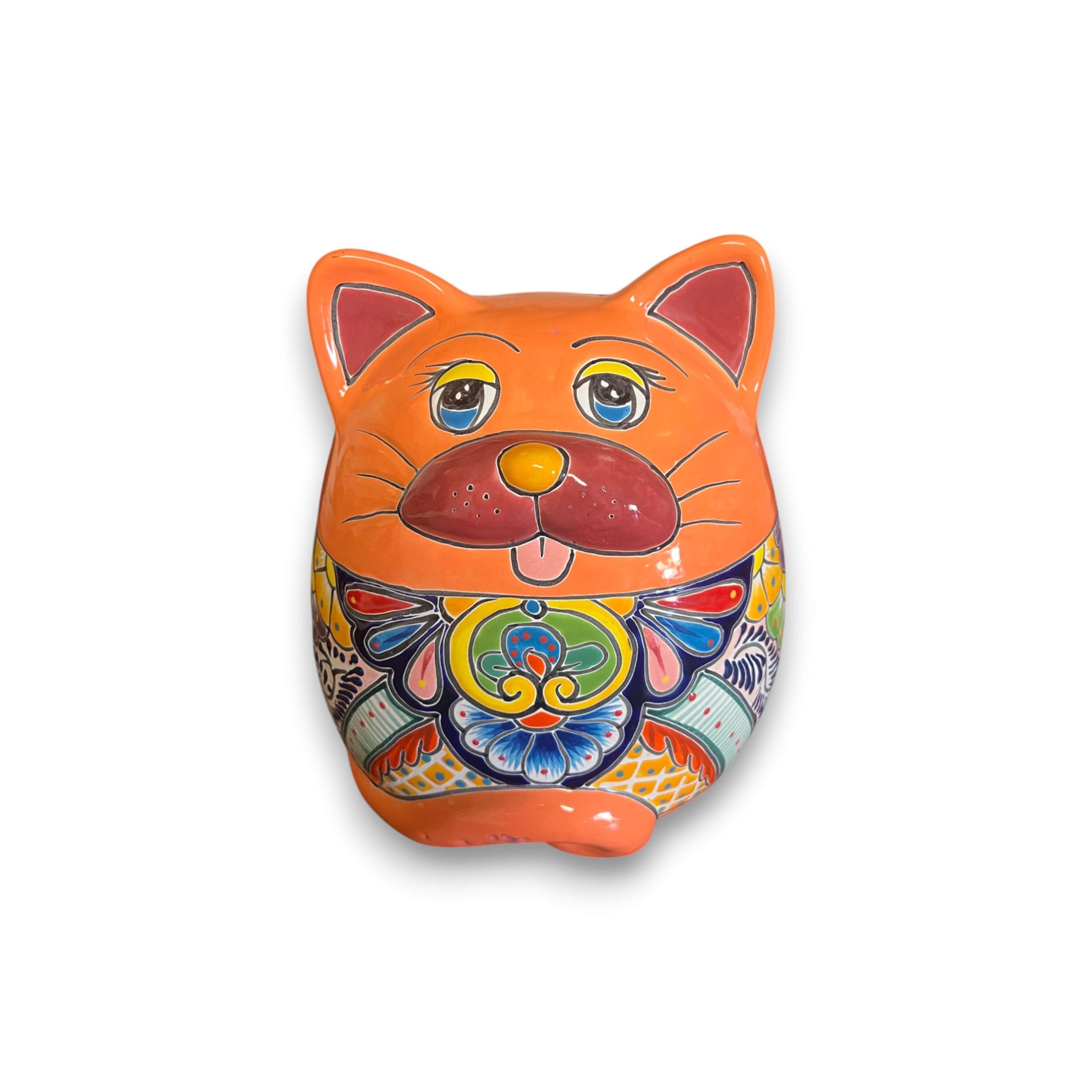 Talavera Cat Planter | Handcrafted Fat Cat Ceramic Pot