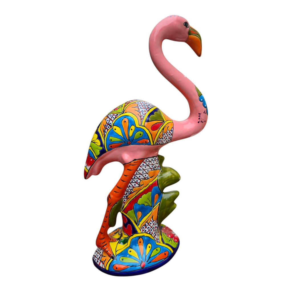Talavera Pink Flamingo Sculpture | Vibrant Garden Art