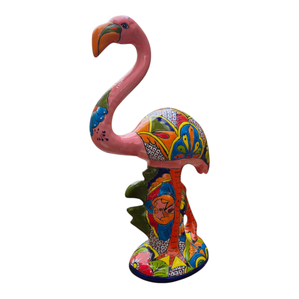 Talavera Pink Flamingo Sculpture | Vibrant Garden Art