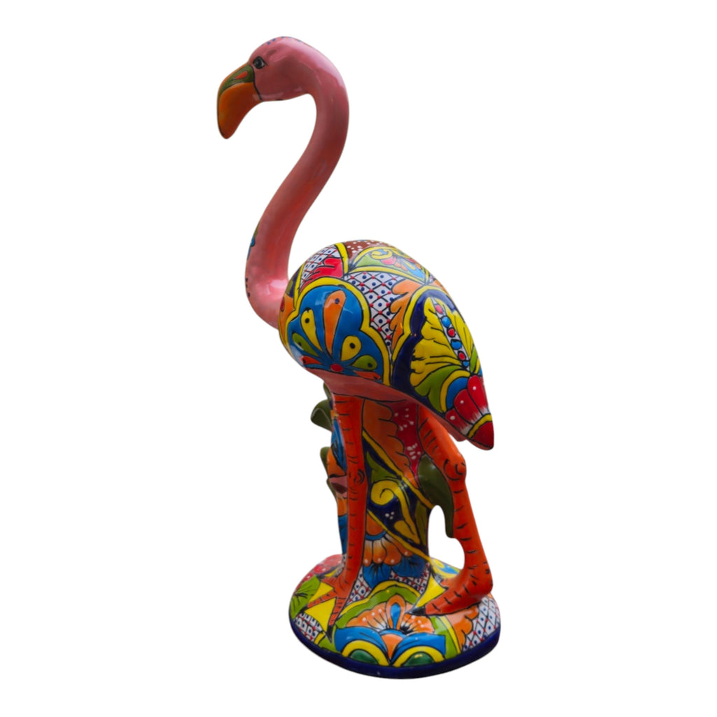 Talavera Pink Flamingo Sculpture | Vibrant Garden Art