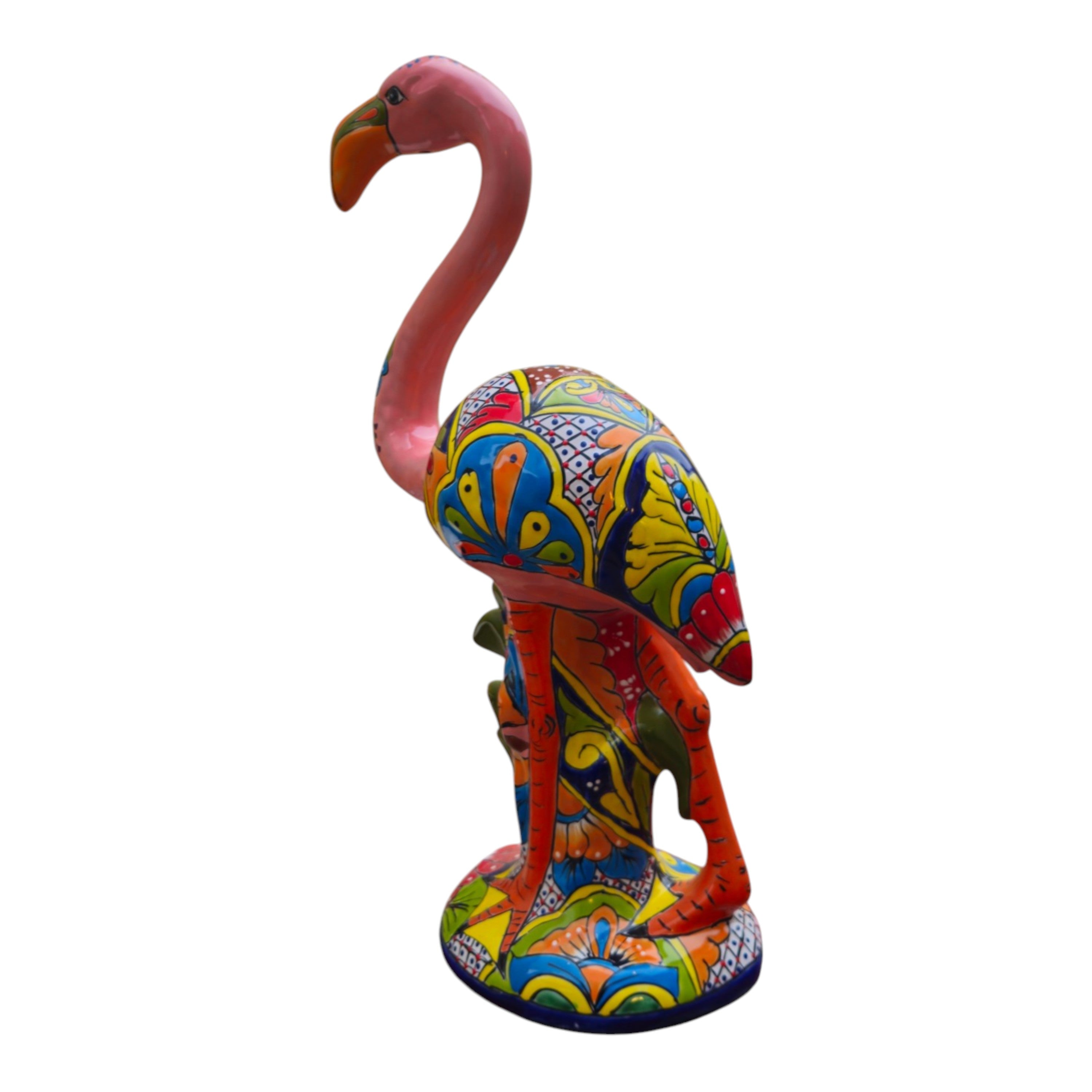 Talavera Pink Flamingo Sculpture | Vibrant Garden Art